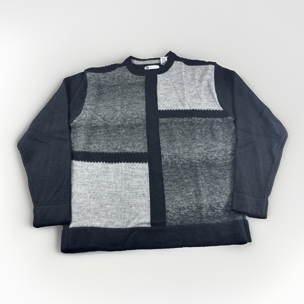 Bachrach Wool Blend Sweater Mens L Black Sweatshirt Preppy Long Sleeve Grandpa